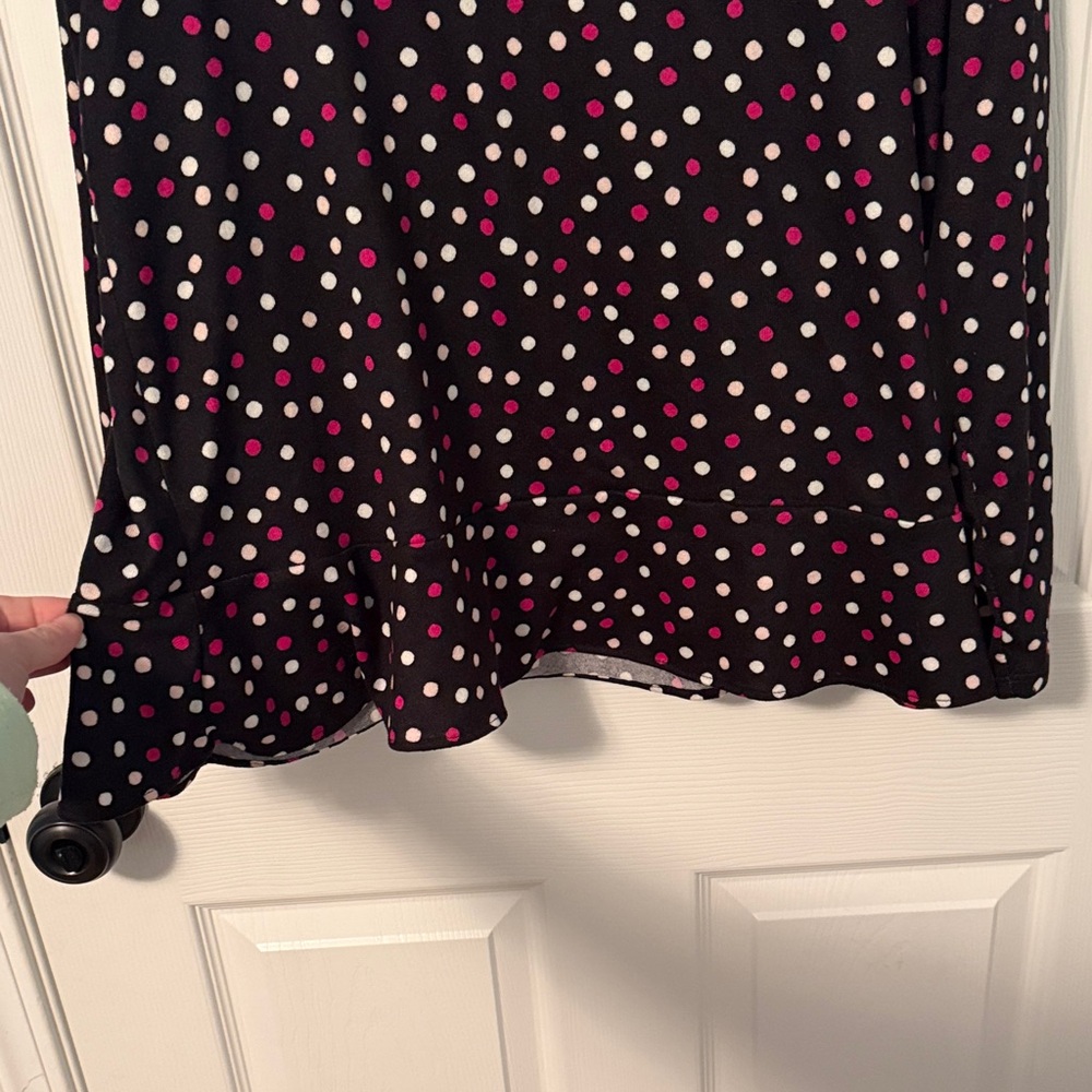 153 Kate Spade Black Pink Polka Dot Peplum Pajama Sleep Top Long Sleeve XL - Picture 5 of 6